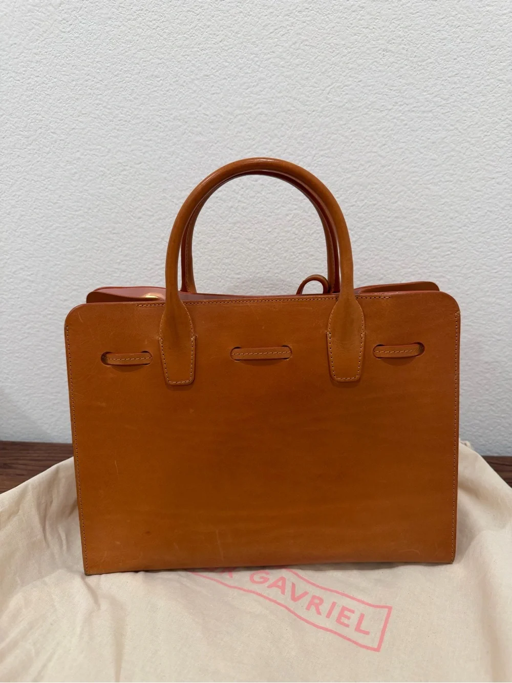 Mansur Gavriel Tan Leather Satchel with Front Tie